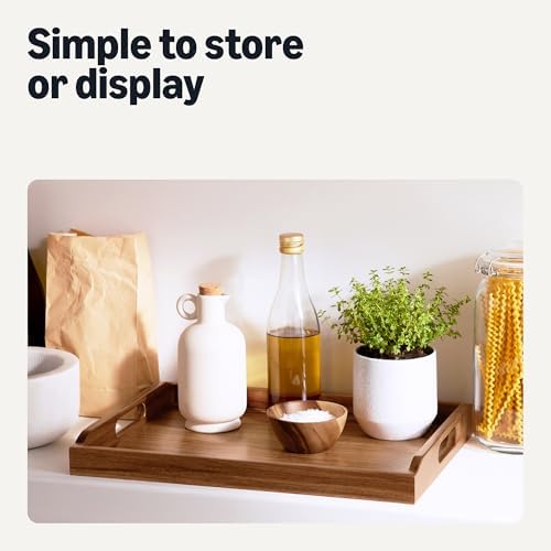 Amazon Basics Wooden Serving Tray, 17" x 12" Acacia Wood Decorative Tray Platter With Built-in Handles for Breakfast in Bed, Food & Drinks, Entertaining, Coffee Table & Ottoman - Image 6