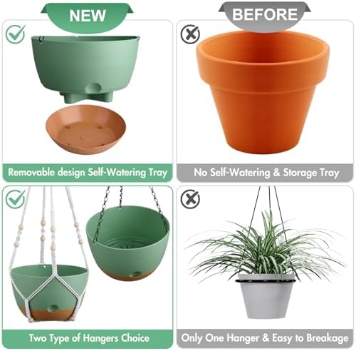 2 Pack 10 Inch Hanging Planters for Indoor Plants with Self Watering Design - Image 6