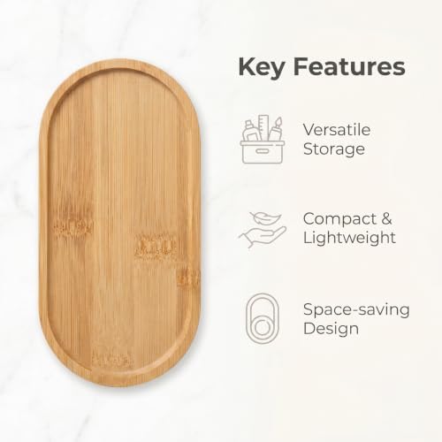 Bamboo Tray 2-Pack - Bathroom Tray for Bathroom, Bamboo Vanity Tray, Natural Wood Vanity Decor (6.88" x 3.46") - Image 5