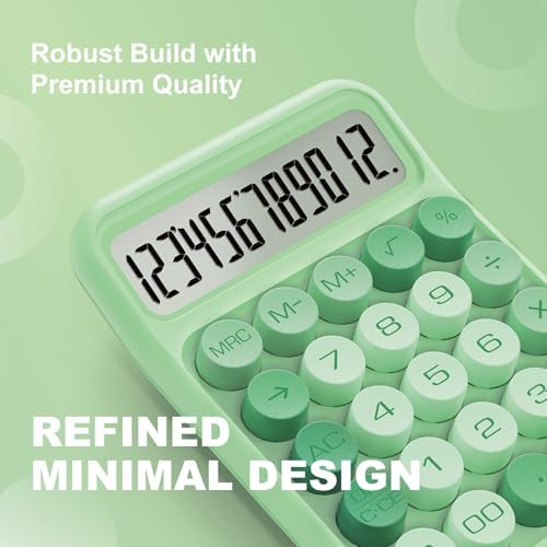 CATIGA Mechanical Switch Calculator, Green Calculator with 12 Digit Large LCD Display & Big Buttons for Office Desk, Classroom Math, Back to School Supplies, Cute Aesthetic Desk Accessories - Image 4