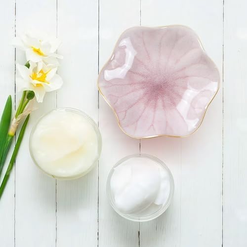2Pcs Ceramic Jewelry Dish - Lotus Leaf Shape, for Ring Holder Necklace Small Key, Suitable for Mother Friend Sister, Gifts for Women, Cute Plate Trinket Tray, Home Decor (Light Blue & Pink) - Image 5