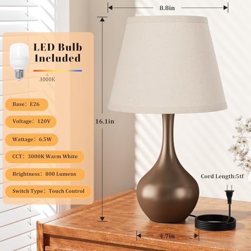 16.1" Touch Table Lamp for Nightstand, 3 Way Dimmable Small Bedroom Lamp - Image 5