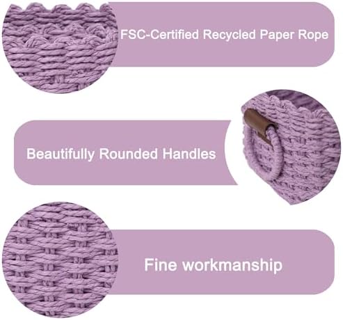 Woven Paper Rope Wicker Basket for Organizing(Set of 3,Purple) - Image 5