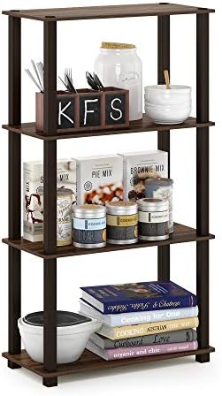 Furinno TURN-S-TUBE Storage Shelves, 4-Tier Book Shelf, Corner Shelf, Toolless Open Shelves, for Organization and Storage, Living Room, Garage, Home Office, Walnut by Furinno-FitsYourSpaceFitsYourBudget
