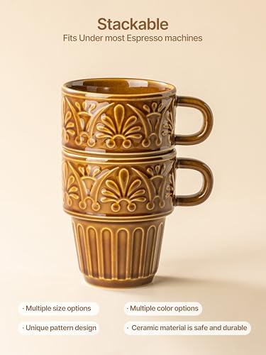 Ceramic Coffee Mug, Stackable Mug 3.3 OZ Coffee Mugs, Espresso Cups, Mugs Set of 6 for Latte Milk Hot Chocolate, for Men Women Kids, Ideal for Home Restaurant Daily Use & Holiday Gifting, Brown - Image 5