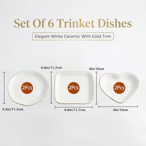 6 Pcs Ceramic Jewelry Tray, Decorative Trinket Dish for Jewelry Storage, Bridal Shower, Weddings, Birthdays Gifts (Assorted Sizes 4-4.6 Inch, White) - Image 2