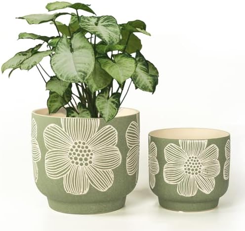 Ceramic Plant Pots, 8+6 Inch, 2 Pcs Indoor Planters with Drainage Holes by YBXYIBOXUAN