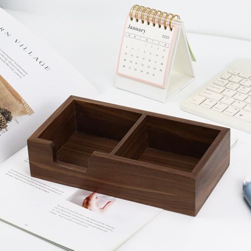 MultiBey Walnut Sticky Note Holder for Desk - 2-in-1 Organizer with Paper Clip Tray & 3x3 Post It Dispenser, Wood Self Stick Memo Pad Holder Dispenser Supplies Organizer for Office Home Schools - Image 6