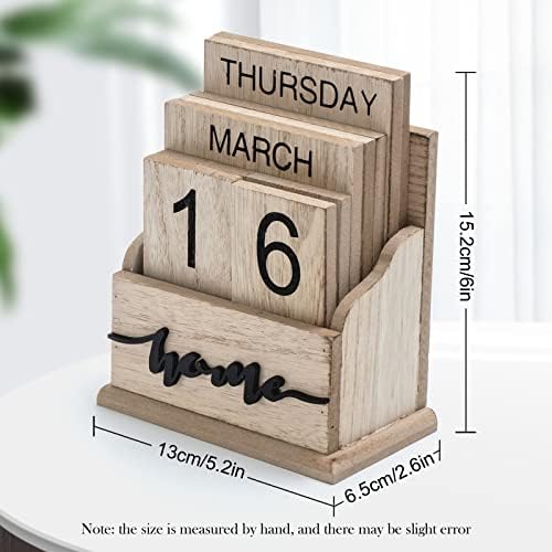 Notakia Perpetual Calendar Wooden Calendar Blocks Vintage Wood Block Calendar for Home Office Desk Accessories Week Month Date Display (Wood Color Home) - Image 4