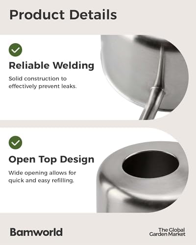 Bamworld Metal Watering Can for Indoor Outdoor Plant 1L/35oz Silver - Image 6