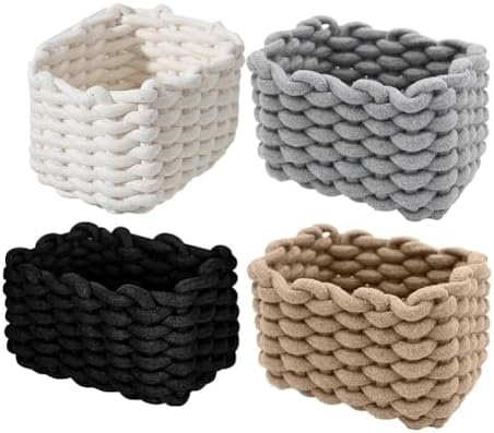 Woven Cotton Rope Storage Basket,Mini Woven Rope Storage,Generic Cotton Rop-e Small Rectangle Storag-e Basket | Natural Wove-n Desktop Organizer for Cupboard, Nursery Decor (gray) - Image 3