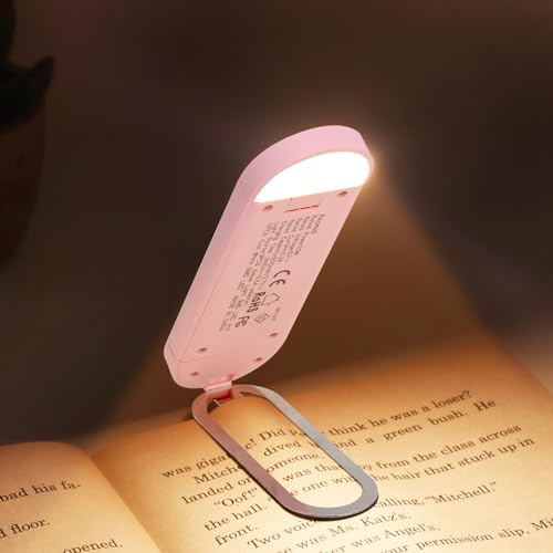 Akomid USB Rechargeable Book Light for Reading in Bed, 8 LEDs Bookmark Style Clip on, Eye-Cared Amber Light Mode for Kids, Blue Light Blocking, Stepless Dimming, Pink - Image 2