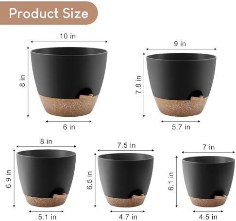 YNNICO Self Watering Plant Pots 10/9/8/7.5/7 inch for Indoor Plants - Image 2