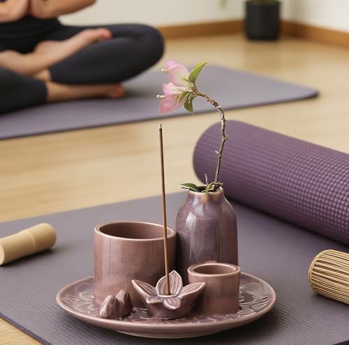 Purple Incense Holder for Sticks, 5.1 Inch Ceramic Incense Holder with Ash Catcher – 4 in 1 Smudge Bowl for Sage and Palo Santo, Reiki Supplies for Meditation Yoga Home Decor - Image 3