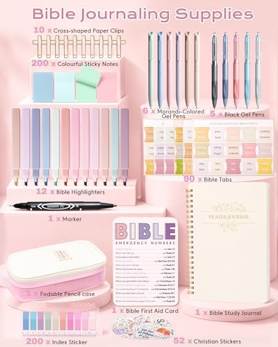 XKDOUS 40 Bible Study Kit, Journaling Supplies for Women with Case, Pink - Image 2