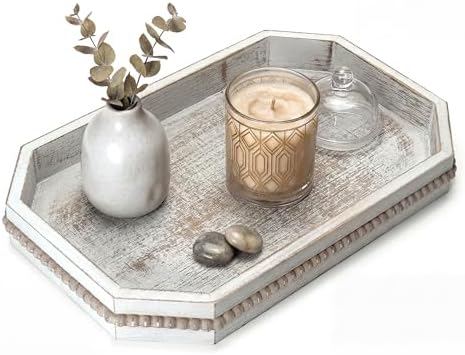 EOSAHR Pine Wood Decorative Tray: Serving Tray for Home Decor, Whitewash by EOSAHR
