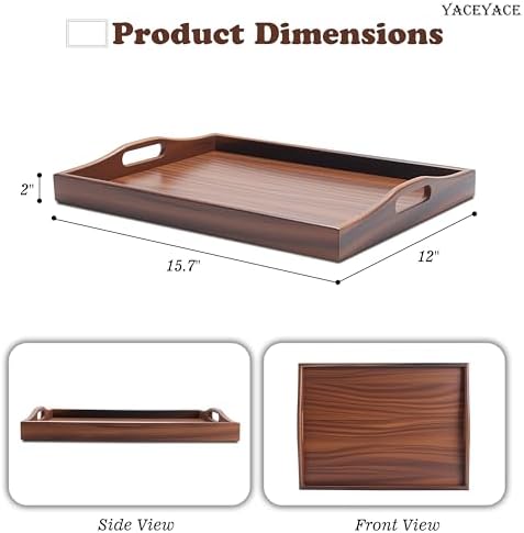 Wood Serving Tray for Ottoman, 15.7"x12"x2" Medium Wodden - Image 2