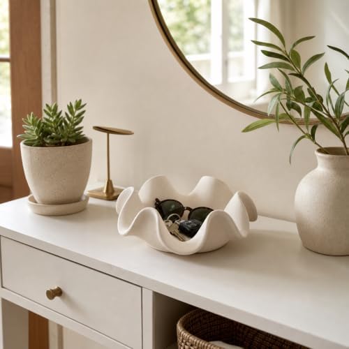 Off White Matte Scalloped Ceramic Decorative Bowl 7.8x2.9In Key Dish Bowl For Entryway Table Sand Candle Display Bowl Coffee Table Shelf Home Decor Trinket Candy Storage Gift - Image 7