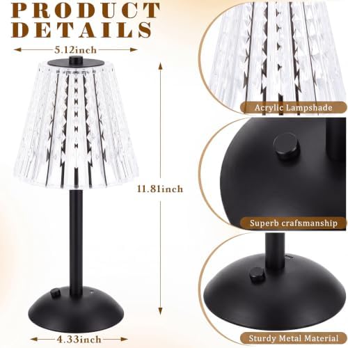 Liliful 2 Pcs Cordless Table Lamp LED Touch, Black, Classic Style - Image 2