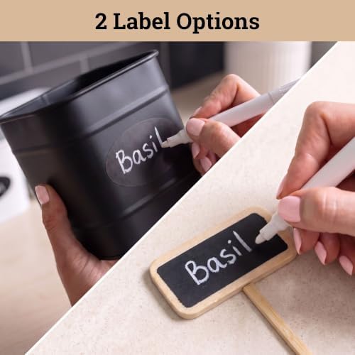 Herb Planter Indoor, 3-pc Herb Pots w/ Drainage Holes, Bamboo Tray & Labels - Image 4