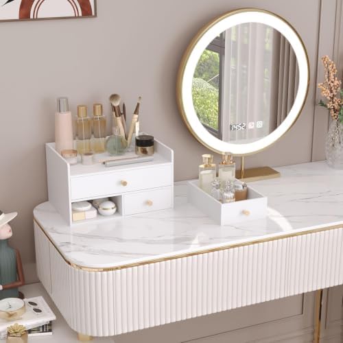 Bamboo Desk Organizer with Drawers,Wooden Desktop Storage(3 Drawers,White) - Image 5