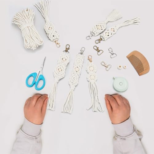 INFUNLY 6PCS Boho White Macrame Keychain Kit Adult DIY Keychain Making Kit Wood Beaded Keychains with Tassel Key Ring for Women for Key Handbags Backpacks Instructions Include - Image 5