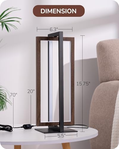 EDISHINE Modern LED Table Lamp, Minimalist Bedside Lamp, Walnut Wood Grain - Image 7
