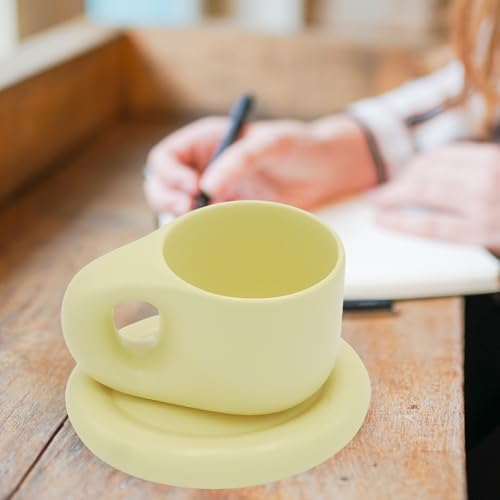 10oz Nordic Ceramic Coffee & Tea Mug, Saucer, Cute Cup, Lovers Gift, Orange - Image 2
