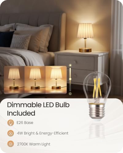 Small Bedside Table Lamp, Touch Dimmable Table Lamp with USB Ports, Nightstand Lamp with a Stepless Dimming LED Bulb, E26 Base, for Bedroom, Study, Desk, Gold and White DW16TL05 - Image 6