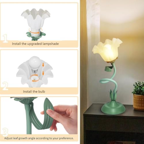 Cute Flower Desk Lamp, 3 Color Temperature Table Lamp with LED Bulb, Vintage Bedside Lamps, Reading Lamps with Soft Light for Bedroom, Living Room - Image 5