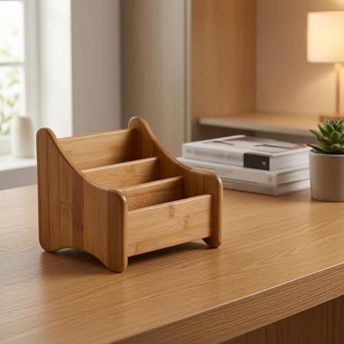 Desktop Organizer Storage Box Holder Tray Bamboo Material With Balanced Shape And Clear Compartments For Everyday Use Suitable for office desk home workspace study area dorm room - Image 2