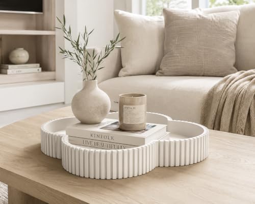 Ceramic-Look Clover Decorative Tray, Vanity Tray for Perfume, Jewelry, Candles and Bathroom Countertop, Modern Ribbed Catchall Tray for Coffee Table Décor - Image 3