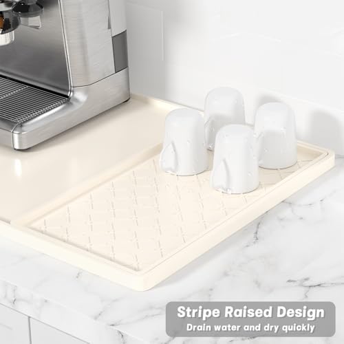 Rnivvi Silicone Coffee Mat, 16" x 24" Waterproof Raised Edge Coffee Bar Mats for Espresso Machine Station Accessories, Heat Resistant Detachable Dish Drying Pad for Kitchen Counter, Dish Rack, Beige - Image 4
