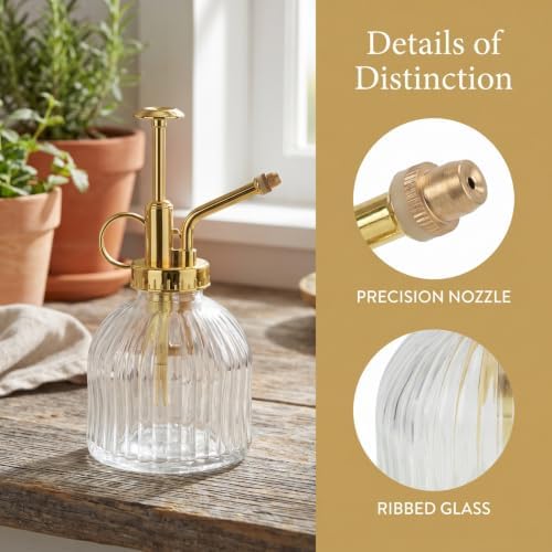 SHINEOFI Glass Watering can Retro Plant Mister Spray Bottle with Transparent Body Long Mouth Pour Spout 6.29 X 2.95 X 2.95 in for Indoor Outdoor Succulents Flowers Home Garden - Image 3