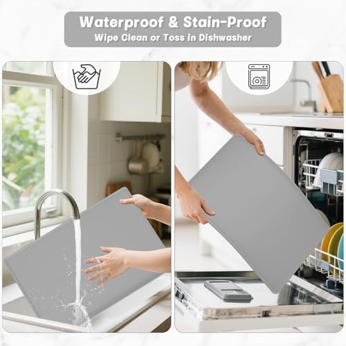 Rnivvi Silicone Coffee Mat, 12" x 19" Waterproof Raised Edge Coffee Bar Mats for Espresso Machine Station Accessories, Heat Resistant Dish Drying Pad for Kitchen Counter, Rubber Bar Decor Pad, Gray - Image 7