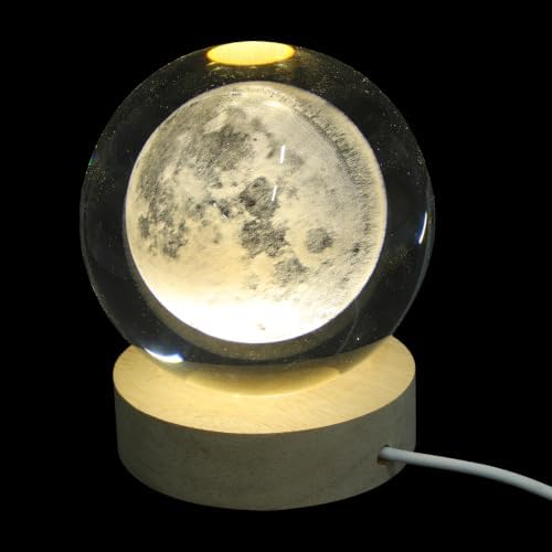 VICASKY 3D Engraved Moon Lamp with USB Wooden Base, Crystal Ball Moon Night Light Decorative Night Lamp Birthday Gifts for Kids Room Nursery Decor - Image 5