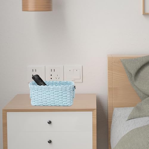 Woven Paper Rope Wicker Basket for Organizing(Set of 3,Blue) - Image 3