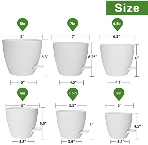 Vanslogreen Planters for Indoor Plants, 8/7/6.5/6/5.5/5 Inch Self Watering Planters with Drainage Hole, Plastic Planters Flower Pots for Indoor Outdoor Plants (Matte White) - Image 4