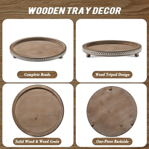 Handmade 12 Inch Decorative Tray, Small Beaded Tray Coffee Table Decor, Warm Brown Round Wooden Tray for Coffee Table, Dining Room Table Entryway and Living Room Table - Image 6