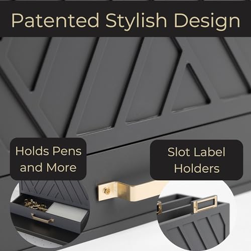 BLU MONACO | Grey Three-Tier Desktop Mail Organizer with Gold Label Holders & Drawer | Stylish Mail Holder and Countertop Document Storage for Home or Office - Image 5