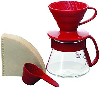 Hario V60 Ceramic Pour Over Coffee Set, Size 01, Red by Hario