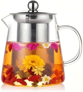Glass Teapot with Stainless Steel Infuser, Borosilicate Tea Kettle, Clear Tea Maker for Loose Leaf Tea (950ML) by BanYakong