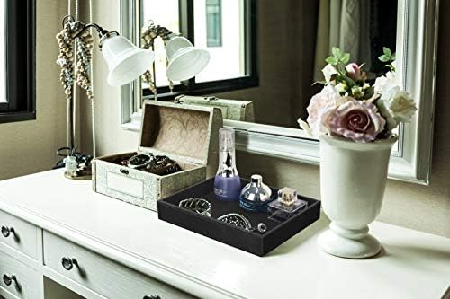 HofferRuffer Faux Leather Vanity Tray, Elegant Desktop Storage Organizer, Decorative Catchall for Perfume, Bathroom Valet, Nightstand or Dresser, Black, 10.2 x 8.4 x 1.8 Inches - Image 2