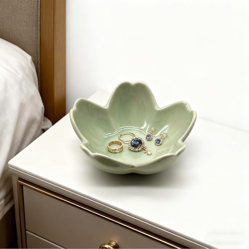 Ring Dish, Ceramic Jewelry Tray, Trinket Holder for Bathroom Nightstand, Small Decorative Bowl (Green) - Image 5