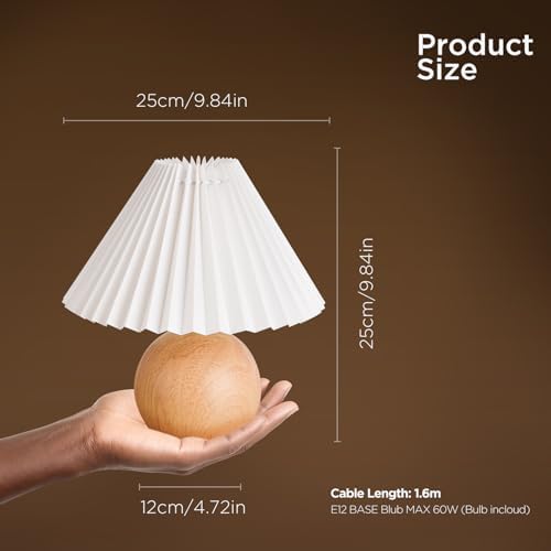 KUNJOULAM Small Pleated Table Lamp, Modern Bedside Nightstand Lamp with Beige Lampshade, Metal Base Cute Lamp for Bedroom, Living Room, Kids Room, Dorm with E12 Bulb - Image 2