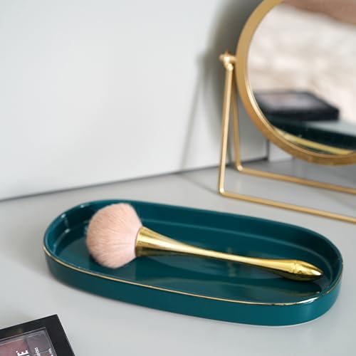 10x5 Bathroom Vanity Tray, Oval Ceramic Decorative Perfume Candle Tray for Bathroom/Kitchen Counter, Green - Image 3