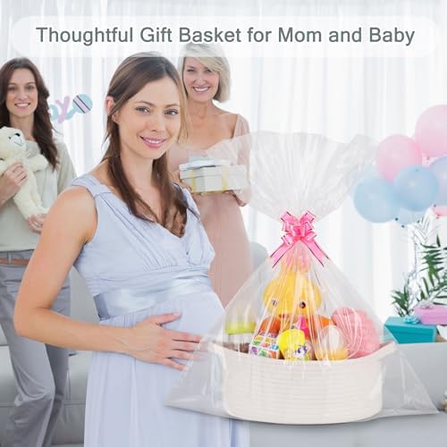 COMSE Empty Small Gift Basket with Bag & Ribbons, White - Image 3