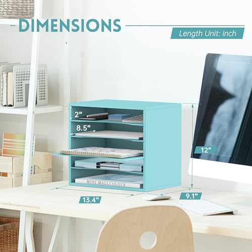 5 Tier Wood Desk Organizer, Mail Sorter and Paper Organizer for Desk, Blue - Image 3