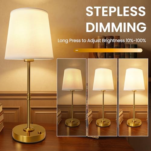 Gold Portable Cordless Table Lamp, Rechargeable Bedside Lamp, Tall - Image 3