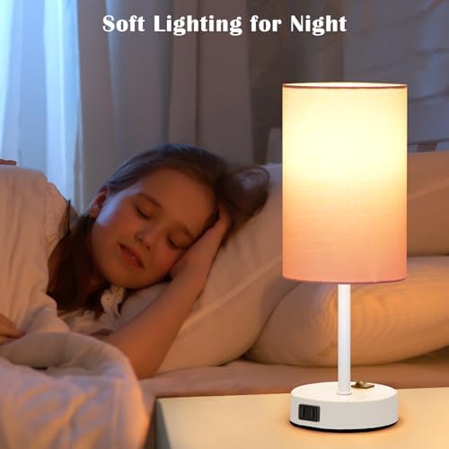 ZJOJO 13.8'' Pink Small Table Lamp Set of 2 for Bedroom Bedside, AC Outlet - Image 5